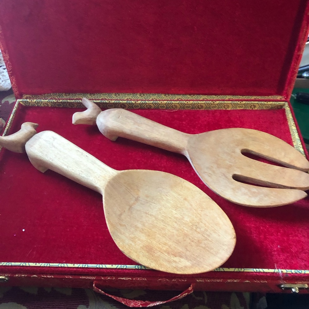 Salad utensils hand carved